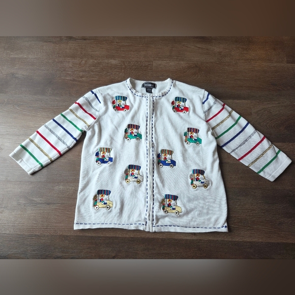 Jackets & Blazers - Vintage Bobbie C Embroidered Golf Patch Knit Cardigan Jacket Women Full Zip sz L